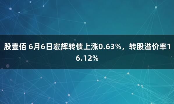 股壹佰 6月6日宏辉转债上涨0.63%，转股溢价率16.12%