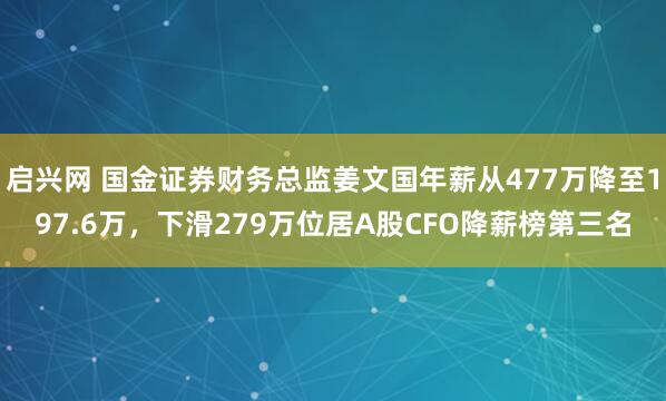 启兴网 国金证券财务总监姜文国年薪从477万降至197.6万，下滑279万位居A股CFO降薪榜第三名