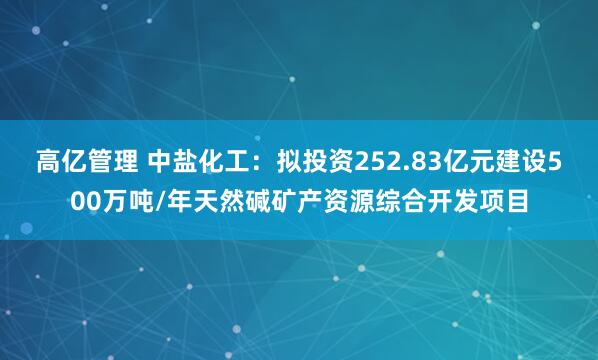 高亿管理 中盐化工：拟投资252.83亿元建设500万吨/年天然碱矿产资源综合开发项目